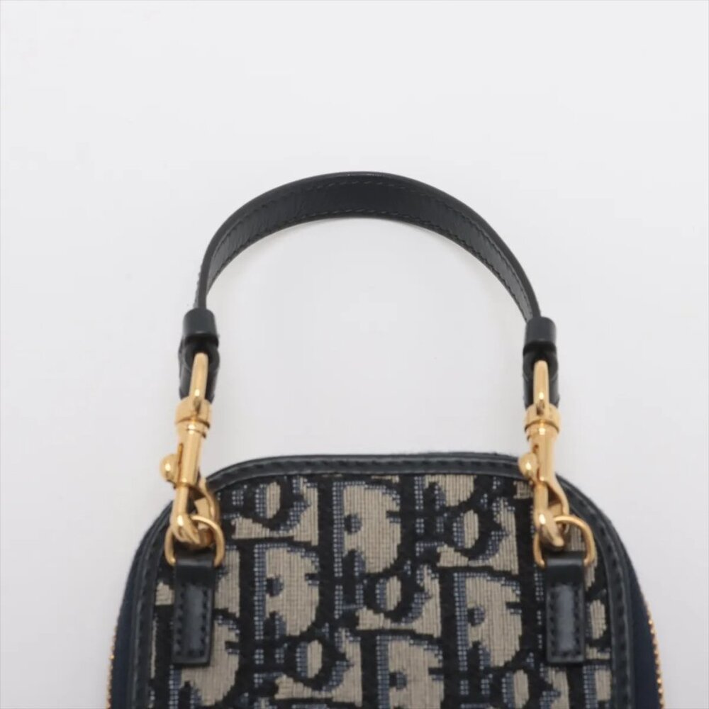 Christian Dior Oblique Phone Pouch canvas x leather Chain Shoulder Bag Navy Blue - Picture 6 of 10